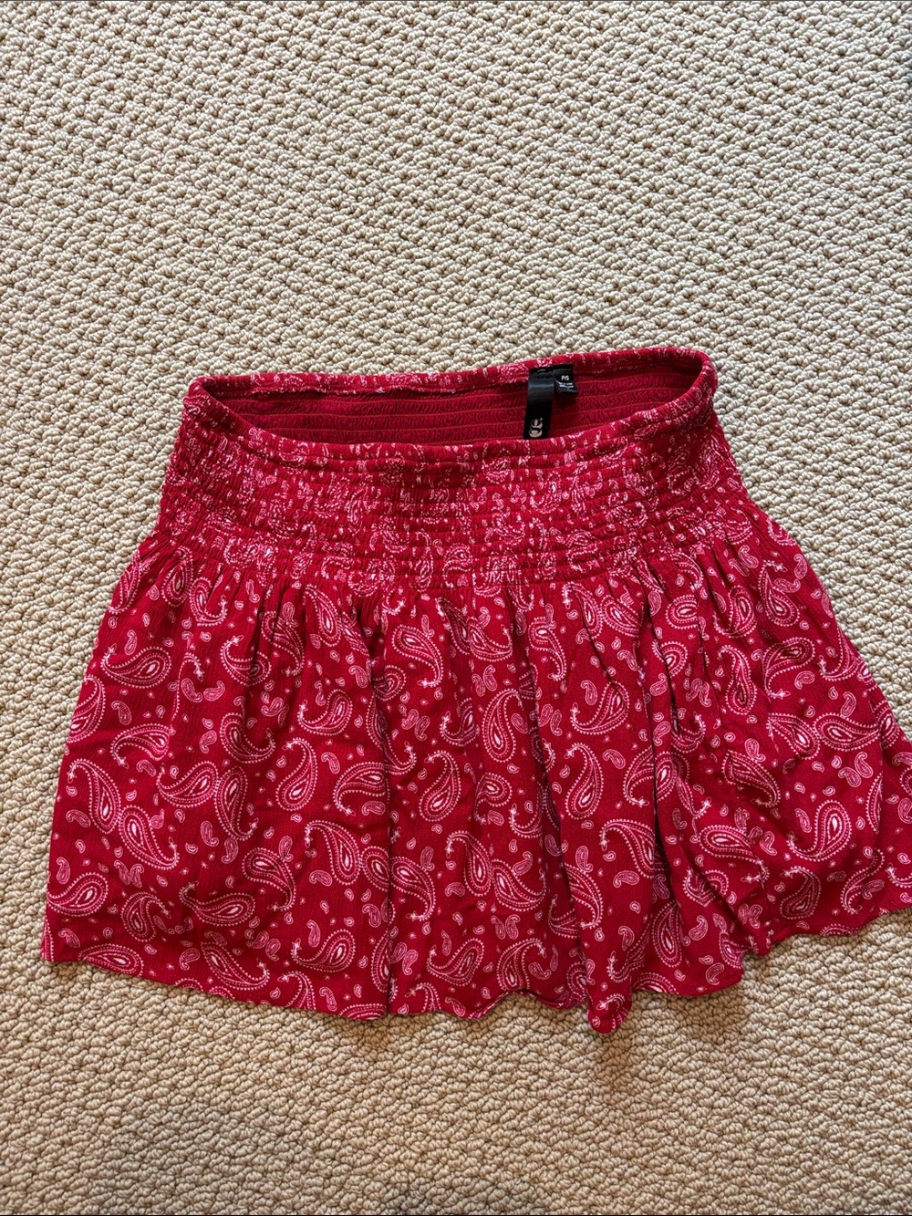 Garage Red Paisley Smocked Waist Circle Skirt